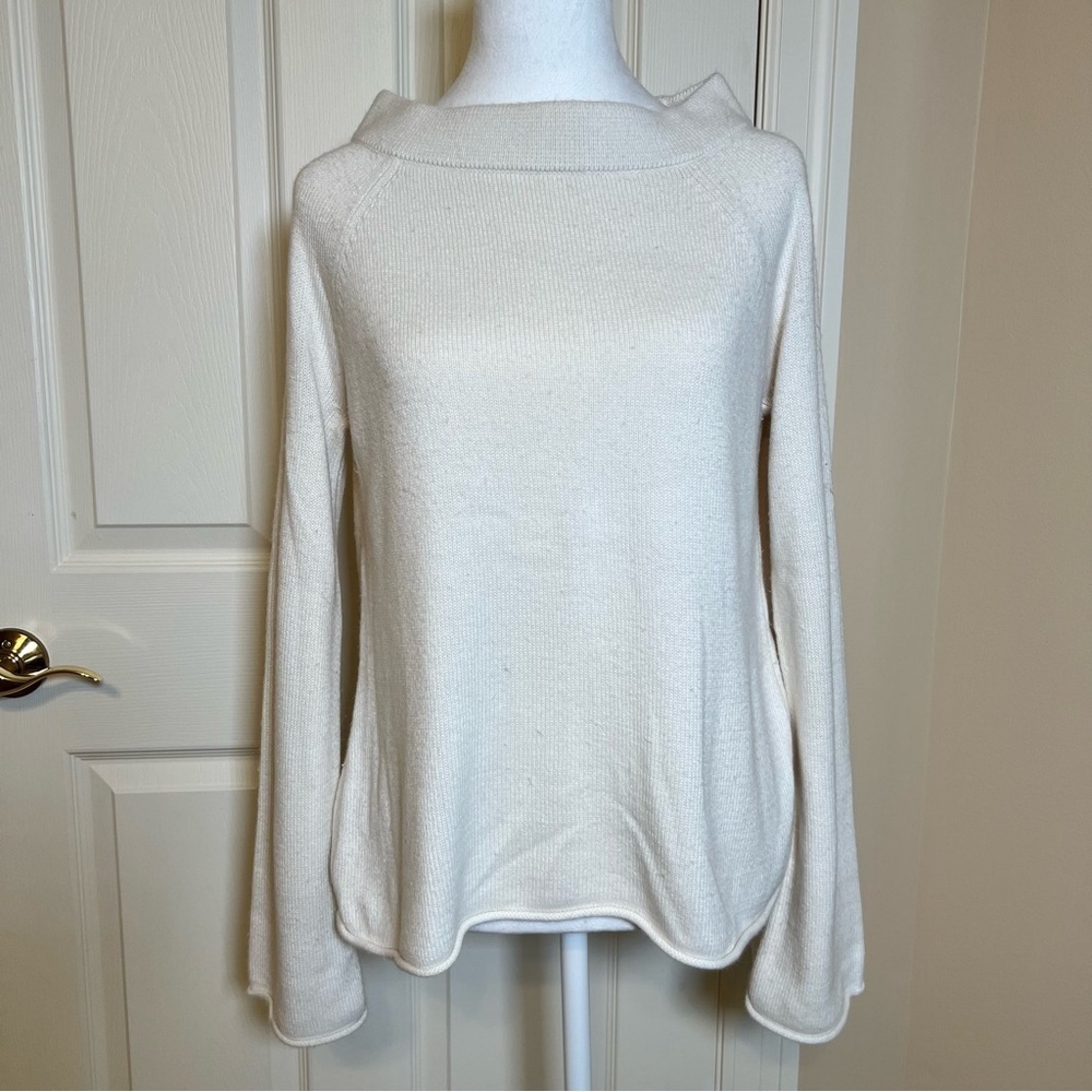 Loft Boatneck Sweater Cream Rolled Hem Rabbit Hair Blend Size Medium